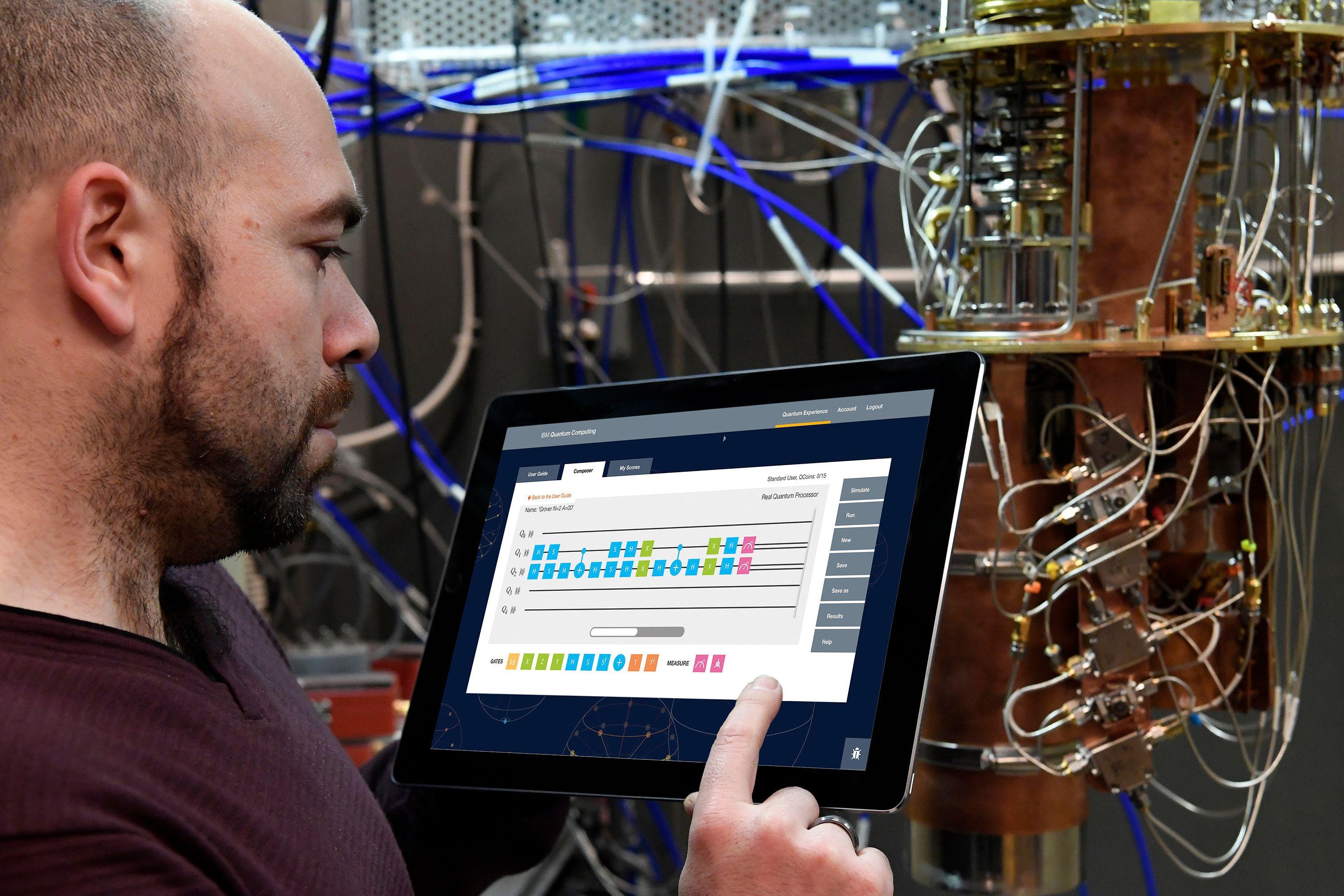 Research Scientist Antonio Córcoles uses the IBM Quantum Experience on a tablet