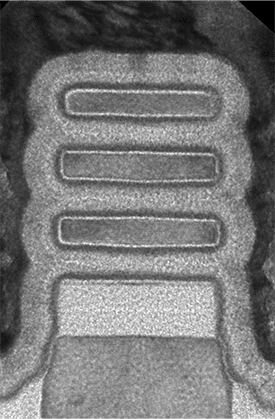 A close-up of the 2 nm transistor structure