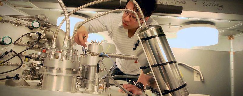 Dr. Jerry Chow preparing the dilution refrigerator for a quantum experiment