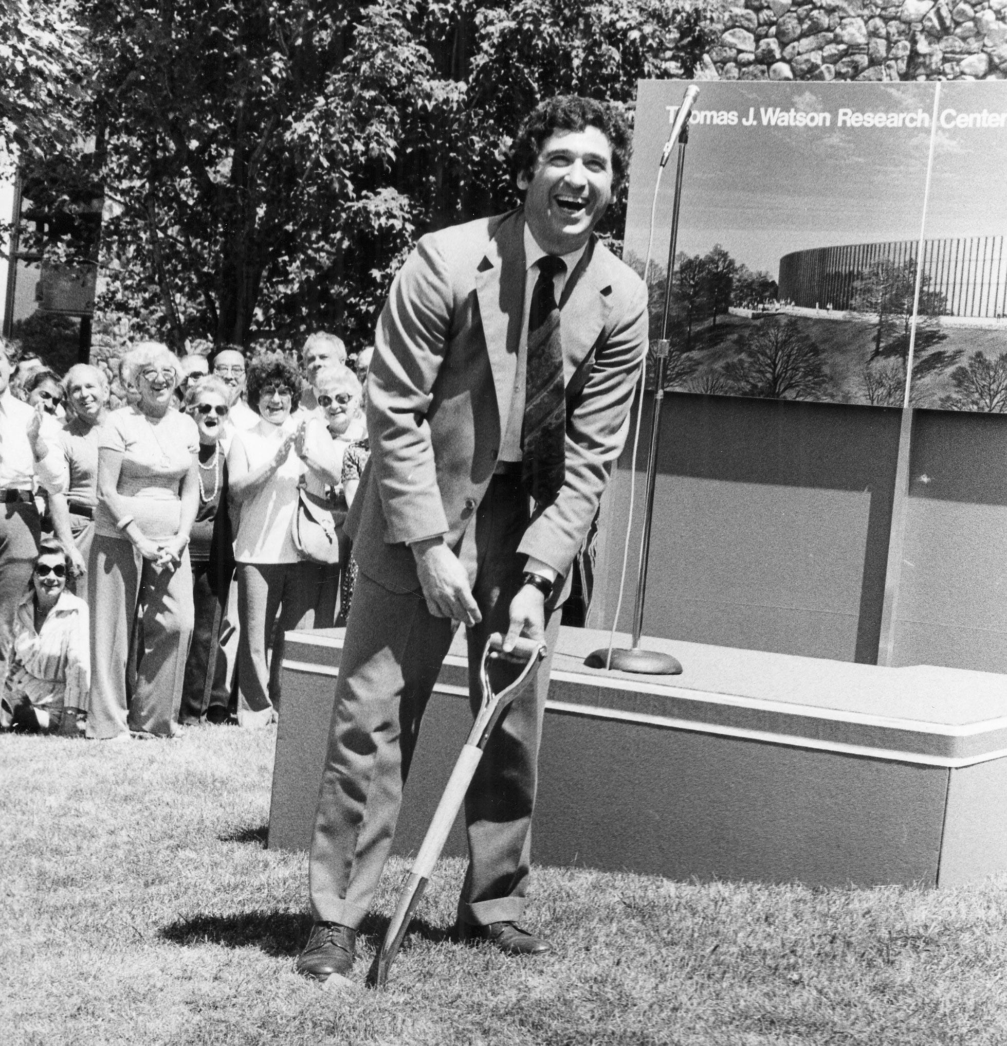 Director of IBM Research Ralph Gomory at the ground-breaking ceremony for the 1979 addition to the Thomas J. Watson Research Center. (Credit: IBM Archives)